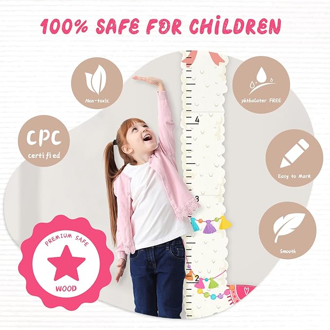 Personalized Child Growth Charts, Alpaca Wooden Kids Height Wall Chart, Height Measurement for Wall Kids Room Nursery Decor