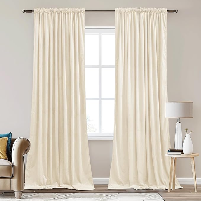 StangH Ivory White Velvet Curtains 96 inches Long Extra Wide Privacy Thermal Insulated Sliding Door Panels Back Tab Heavy Room Dividers for Bedroom, W62 x L96, 2 Panels
