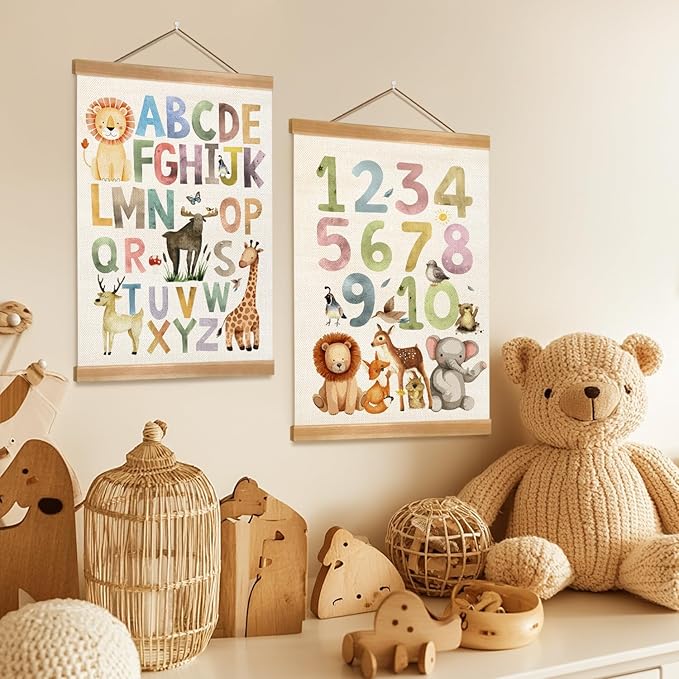ZTGDA Alphabet Numbers Poster Set of 2, Children's Room Wall Art, Animal Numbers & ABC Banner Poster, Letter Banner Wall Hanging Decor for Toddler Room Playroom Nursery Wall Classroom Decor