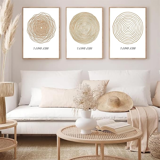 LUHDFYS Mid Century Modern Abstract Geometric Canvas Wall Art Set,I Love Life Canvas Prints,Boho Scandinavian Style Print for Living Room Bedroom Decor,Unframed