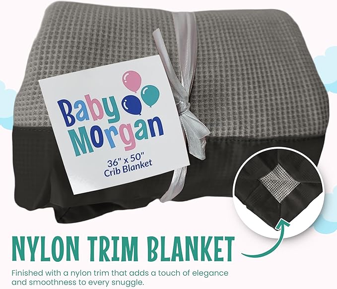Blankets Thermal Waffle Baby Blanket Crib Bedding - Soft Cozy Warm Infant Thermal Cover for Nursery Stroller or Bassinet, Lightweight Ideal Shower Gift, Nylon Trim Gray 36" x 50