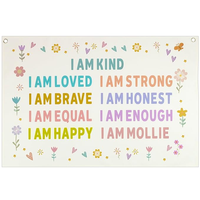 Boho Rectangular Banner Flag Pennant Wall Art Decor Gift for Baby Boy Girl Kids,Nursery Bedroom Playroom Front Decor Decor-I am Kind I Am Loved-Baby Present Shower,Birthday Christmas Gift