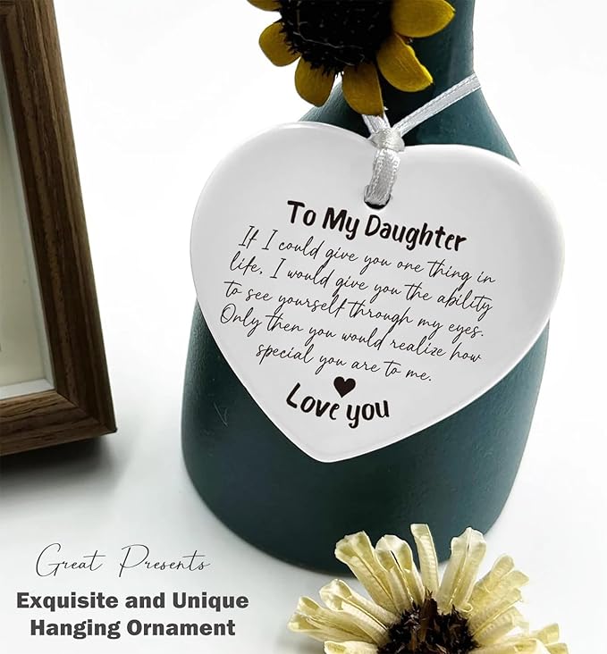 Heart Shaped Christmas Ornament-Daughter Motivation Gift-Encouragement Keepsake from Mom Dad-Birthday Graduation Present-I Love You Forever Reminder