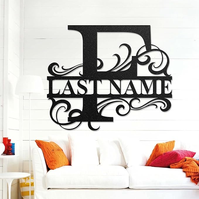 LULLBABYMALL Custom Metal Signs - Last Name Sign, Split Letter Monogram, Letter F, Family Name Wall Art, Outdoor Metal Signs, Personalized Wedding Gift