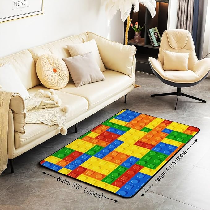 jejeloiu Building Blocks Decorative Carpet Area Rug 5x7 Kids Boys Girls Colorful Geometric Living Room Rugs for Bedroom Area Rug 5x7 Carpet Kitchen