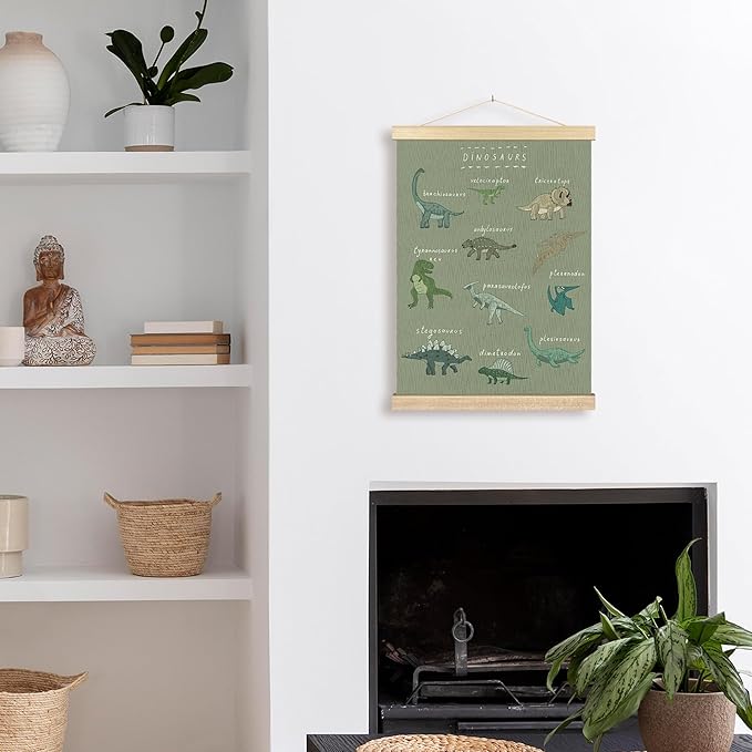 BCUANGD Dinosaur Dino Wall Decor - Light GreenBaby Toddler Boys Room Wall Art Poster Hanger with Wood Frames, Inspirational Wall Hanging Canvas Decor for Kids Room Nursery Bedroom, 12x16 Inches