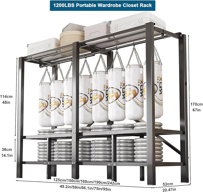 FPIGSHS Heavy Duty Clothes Rack with Cover Foldable Covered Clothes Rack for Hanging Clothes portable Wardrobe Closet System Freestanding Coat Storage Garment Racks for bedroom (black, 66.1in)