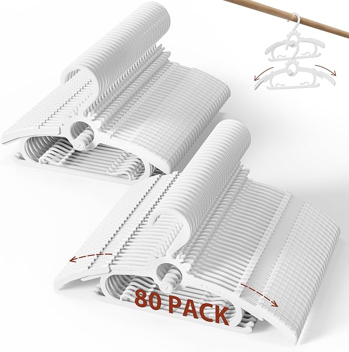 Baby Clothes Hangers 80PCS, 11"-14" Extendable and Stackable Kids Hangers, 45g Ultra-Thick Space Saving Non-Slip Plastic Hanger for Infant, Toddler and Nursery Closet (White, 80PCS)
