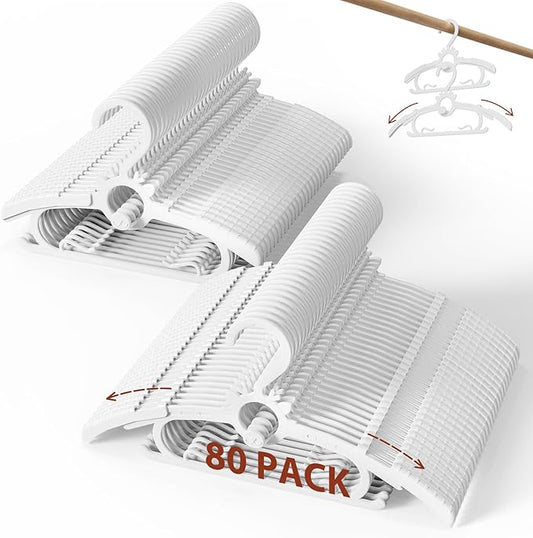 Baby Clothes Hangers 80PCS, 11"-14" Extendable and Stackable Kids Hangers, 45g Ultra-Thick Space Saving Non-Slip Plastic Hanger for Infant, Toddler and Nursery Closet (White, 80PCS)