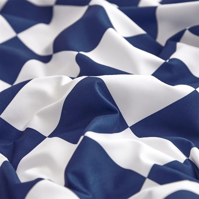 Houseri Royal Blue and White Duvet Cover King Plaid Dark Ocean Blue Bedding Checkerboard Duvet Cover Sets Men Women Elegant Blue Buffalo Checkered Bedding Bright Blue Grid Duvet Cover King Size Comfy
