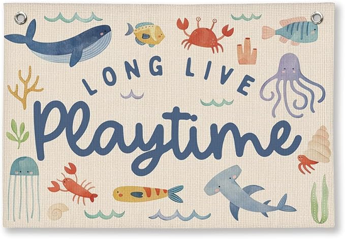 Playroom Wall Decor, Ocean Nursery Kids Toddler Boy Playroom Decor Hanging Linen Banner,Play Room Wall Decorations for Kids Boys Nursery, 20x30 Inch