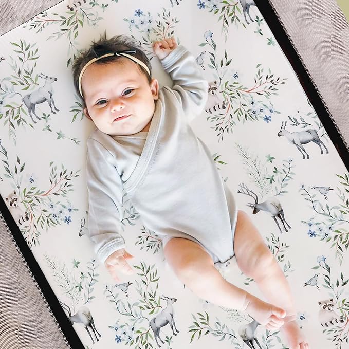 Stretchy Ultra Soft Jersey Knit Pack and Play Sheets Set 3 Pack, Portable/Mini Crib Sheets for Baby Girls, Universal Fit for Pack N Plays Safe and Snug, Stylish Print