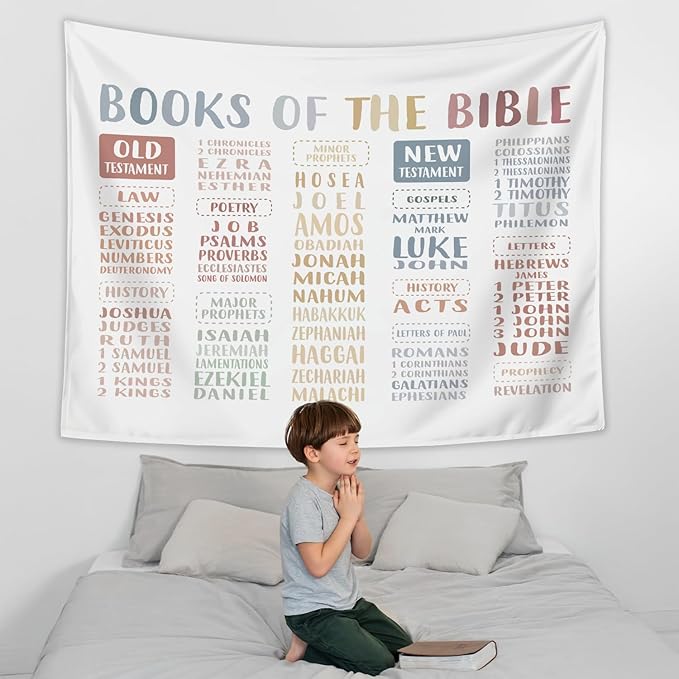 LIANGW Bible Verses Christian Tapestry, Indoor Outdoor Wall Art Tapestry for Bedroom, Teens Room Decoration Living Room Bedroom, Books Of The Bible 50x60 inches