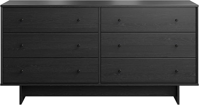 Prepac Finnley 6-Drawer Dresser in Black Oak, Dresser for Bedroom, Extra-Wide Chest of Drawers with Storage, Modern Clothing Organizer for Home, Bedroom, Living Room, 16" D x 61" W x 31" H