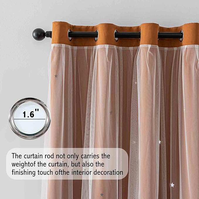 Anytime Romantic Kids Curtain,Hollow-Out Stars Window Curtain Double Layer Blackout Curtains for Girls Bedroom Kids Room 2Panel,(W52 x L95,Orange)