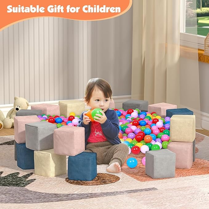 24 PCS Modular Kids Play Block Couch Child Sectional Soft Sofa Toddler Building Fortplay Climbing Bedroom Playroom Baby Convertible Floor Foam Cushion for Boys & Girls (24pcs+Square)