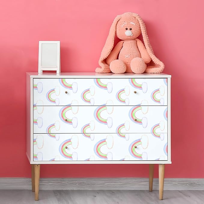 CHIHUT Watercolor Rainbow Cloud Peel and Stick Wallpaper Boho Colorful Rainbow Contact Paper for Cabinets 17.7”x100” Removable Self Adhesive Decorative White Wallpaper Roll for Nursery Wall Décor