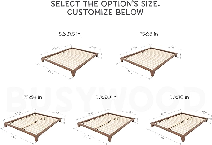 BUSYWOOD Japanese Style Bed Frame - Twin Toddler Bed Frame with Legs - Toddler Full Size Bed - Bed Base Queen - Solid Wood Platform Bed King - Bed Frame Wood - Platform Toddler Bed - Low Bed Frame