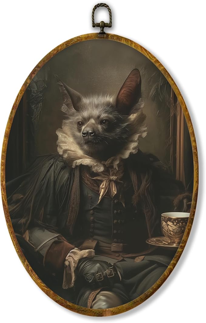 Hiuwevt Dark Academia Bat Oval Wall Art Decor, Gothic Bat Framed Canvas Prints, Vintage Noble Vampire Oval Wall Hanging Decor for Home Living Room Bedroom Decorations, 8.6x11.4 Inches