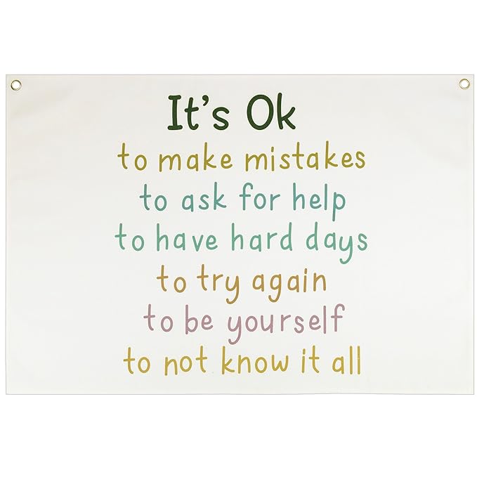 Canvas Rectangular Banner Flag Sign Poster Wall Decor Gift for Nursery Classroom Kindergarten Preschool Education Reading Room Playroom Teacher Office Baby Room-Christmas Gift-It's Ok To Make Mistakes