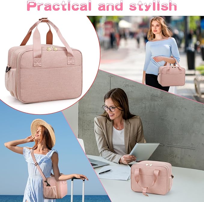Wearable Breast Pump Bag, Breast Milk Cooler Bags with Insulated Compartment, Pumping Bag Compatible with Momcozy, Medela and Elvie Pumps, Pump Carrying Case for Work Travel Camping, Pink
