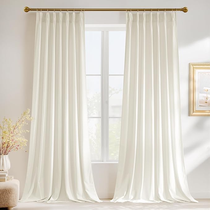StangH Pinch Pleated Curtains for Living Room, Ivory White Velvet Drapes 90 inch Super Soft Light Filtering Privacy Window Treatments for Living Room Nursery, W40 x L90, 2 Panels