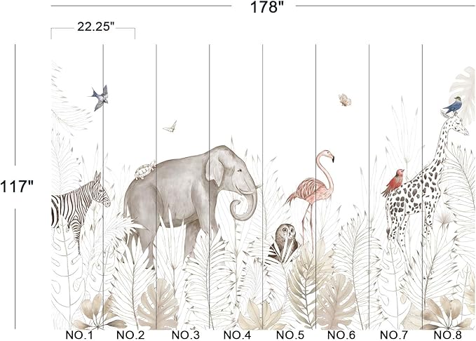 Elephant Zebra Animal Nursery Wallpaper Wall Mural 178" x 117"