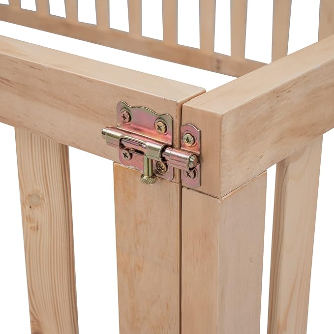 Bellemave Montessori Floor Bed Frame with High Fence and Door, Queen Floor Bed for Kids, Girls & Boys, Easy Assemble Montessori Beds Queen Size, Natural