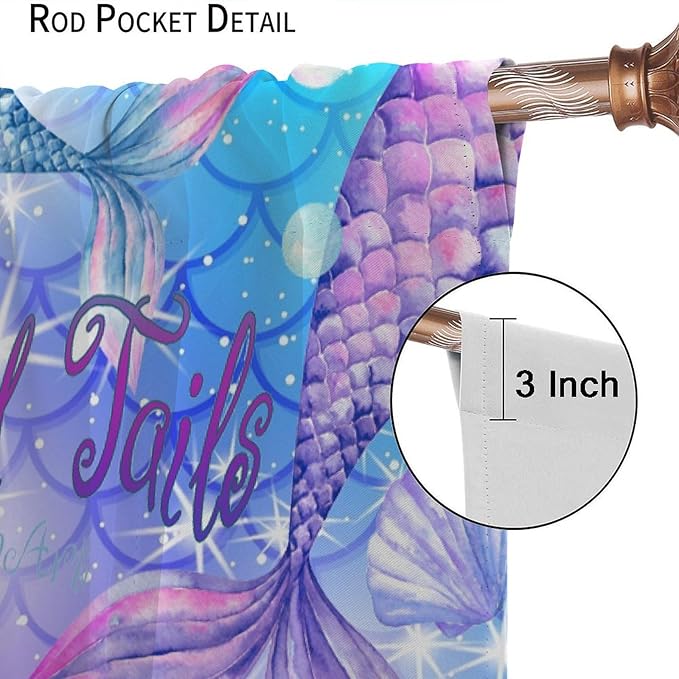 Dream Mermaid Curtain Colorful Mermaid Shell Ocean Theme Fantasy Blackout Curtains for Kids Boys Girls Bedroom Nursery Room Decor Rod Pocket Window Drapes 72x63in