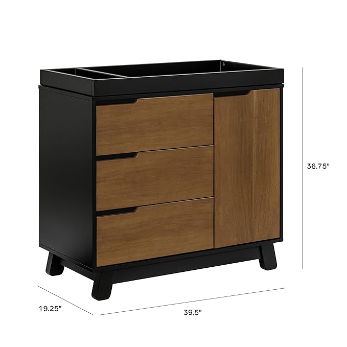 Babyletto Hudson Changing Table Dresser Combo w/Removable Tray - GREENGUARD Gold Certified 3-Drawer Baby Dresser with Table Top & Side Cabinet - Diaper Changing Station for Nursery, Easy to Assemble