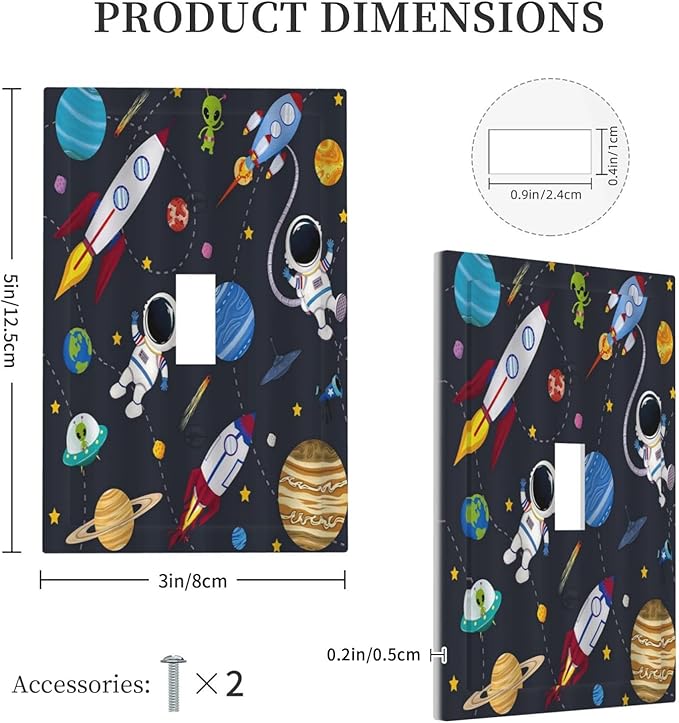 Rocket Planets Astronaut Blue Decorative 1 Gang Single Toggle Light Switch Covers Decorative Wall Plate Switchplate Electrical Faceplate for Nursery Kidsroom Bedroom Decor