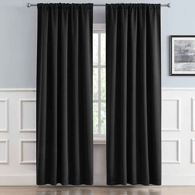 DUALIFE Black Out Curtains 45 Inch Long 2 Panels Burg for Bedroom Windows,Back Tab Rod Pocket Room Darkening Insulated Kitchen Dark Out Short Curtain,52W x 45L Length