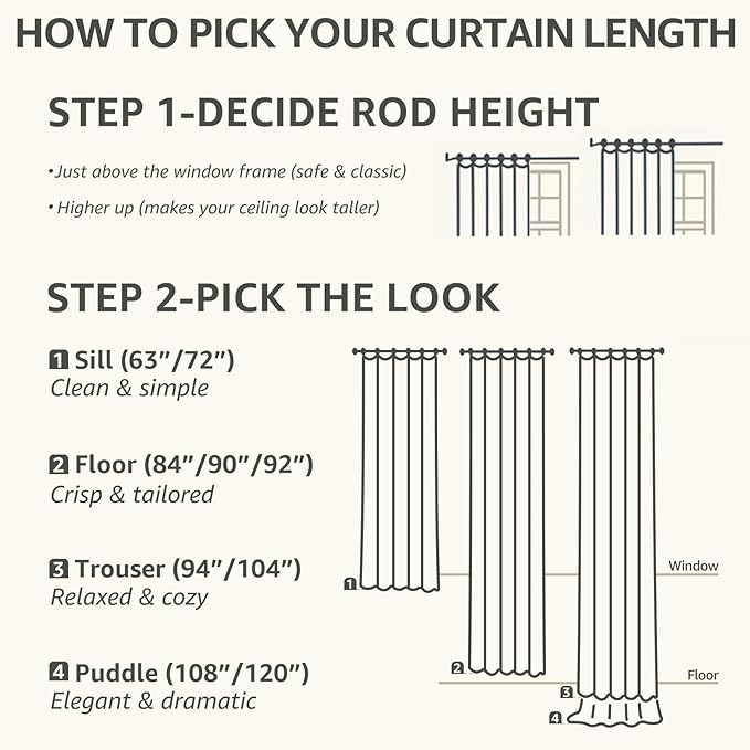 jinchan Linen Blend Curtains 96 inch Length 2 Panels for Bedroom Living Room, Floor to Ceiling 50 inch Wide Farmhouse Drapes with Rod Pocket Back Tab(50W x 96L, Off White)