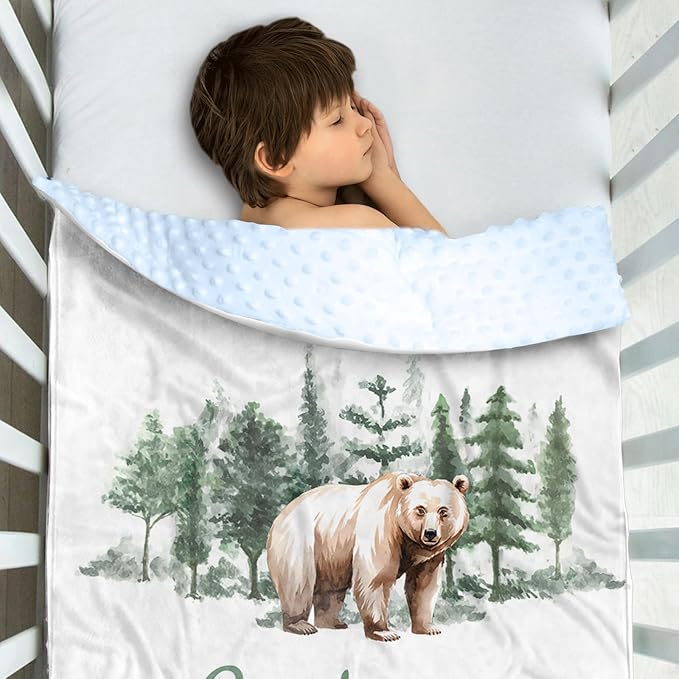 Personalized Baby Blankets for Boys Girls, Custom Name Brown Bear Baby Blanket, Soft Receiving Blanket for Newborns and Toddlers, Ideal for Baby Showers and Nursery Decor