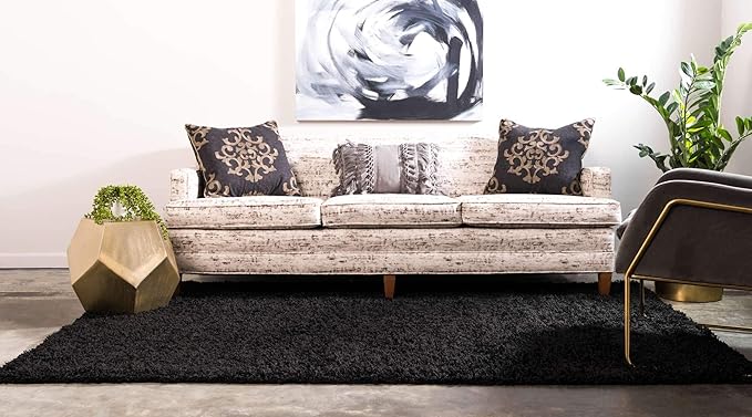 Unique Loom Solid Shag Collection Area Rug (7' 1" x 10' Rectangle, Jet Black)