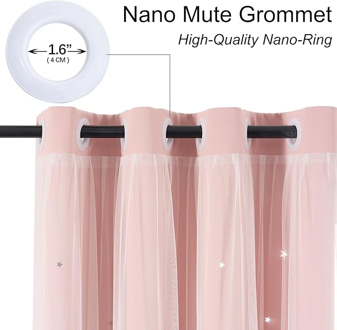 Light Pink Blackout Curtains for Girls Bedroom - Aesthetic Star Cutout Double Layer with White Sheer Overlay, 84 Inch Length 2 Panels Cute Curtain Baby Nursery Teens Room Decor Drapes