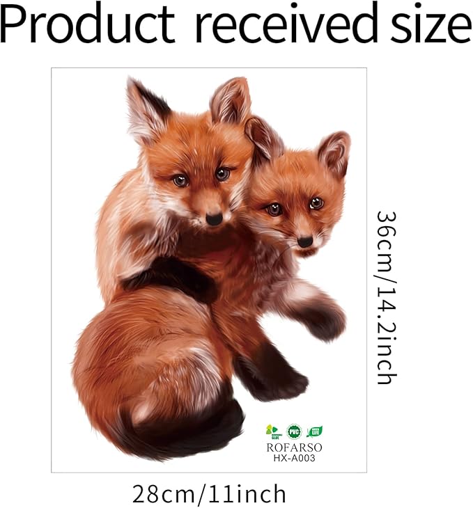 ROFARSO Lifelike Cute Lovely Two Little Foxes Animal Wall Stickers Removable Wall Decals Peel and Stick Wall Art Decorations Home Decor for Kid Nursery Baby Bedroom Living Room Playing Room Murals