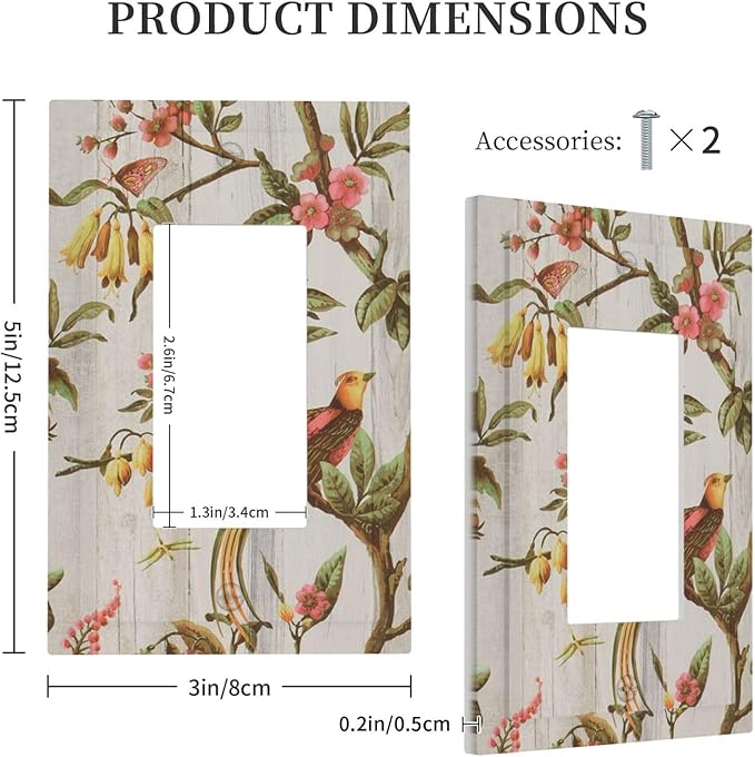 Flowers Bird Tree Retro Spring Floral Branch 1 Gang Light Switch Cover Single Rocker/Gfci Device Decorative Wall Plate Standard Size Receptacle Oriental Chinese Landscape Drawn Outlet Cover Plates