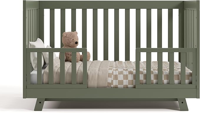Storkcraft Beckett 3-in-1 Convertible Crib (Olive) – GREENGUARD Gold Certified, Fits Standard Crib Mattress, Converts to Toddler Bed and Daybed, 4 Adjustable Mattress Heights, Grow-with-Me Design