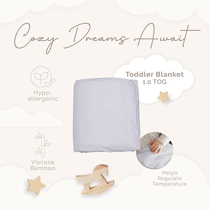 Nyte Nyte Baby - 1.0 TOG Soft Baby Quilted Blanket - Lightweight and Breathable, Ideal for Newborns and Toddlers, 39" x 57", Machine Washable, Fog with Stars