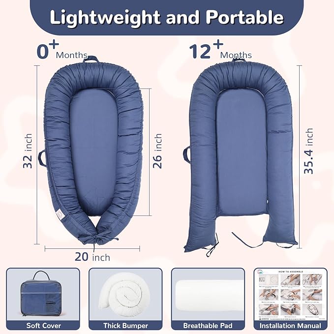 Baby Lounger, Infant Lounger for Newborn,Portable Baby Nest Cover Breathable & Soft, Newborn Essentials