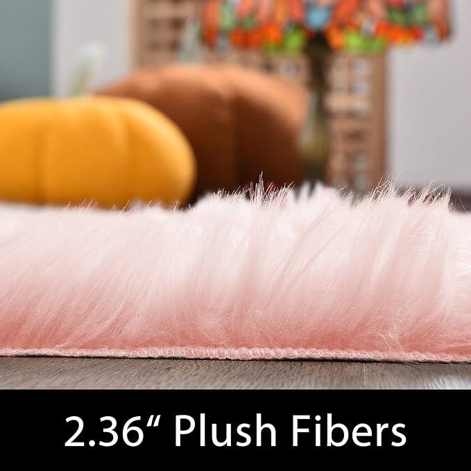 Latepis Pink Fur 5x8 Area Rug for Living Room Bedroom Faux Sheepskin Rugs Fuzzy Shaggy Plush Rug for Girls Room Cute Home Décor, Rectangle