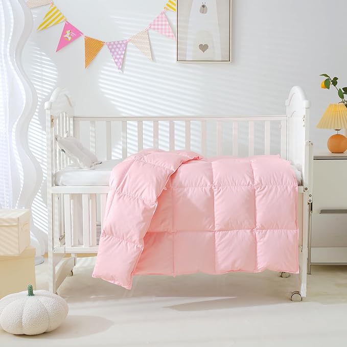 Baby Crib Comforter/Duvet/Blanket All Season 100% Natural White Goose Down Filled,Noiseless 500 Thread Count 100% Cotton Fabric 750+Fill Power (Pink, 45x60in)