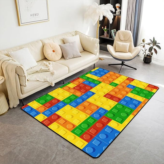 jejeloiu Building Blocks Decorative Carpet Area Rug 5x7 Kids Boys Girls Colorful Geometric Living Room Rugs for Bedroom Area Rug 5x7 Carpet Kitchen