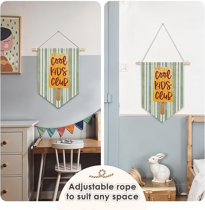 Cool Kids Club Banner - Playroom Decor, Play Room Decor, Hanging Flag Pennant Banner Wall Decor Gifts for Classroom Nursery Homeschool Boys Girls Room 15x11 Inch