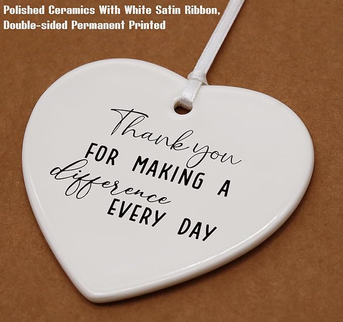 Heart Shaped Christmas Ornament-Teacher Appreciation Gift-Thank You for Making a Difference Every Day-Birthday Teachers Week Inspirational Keepsake Heart Ornament for Classroom