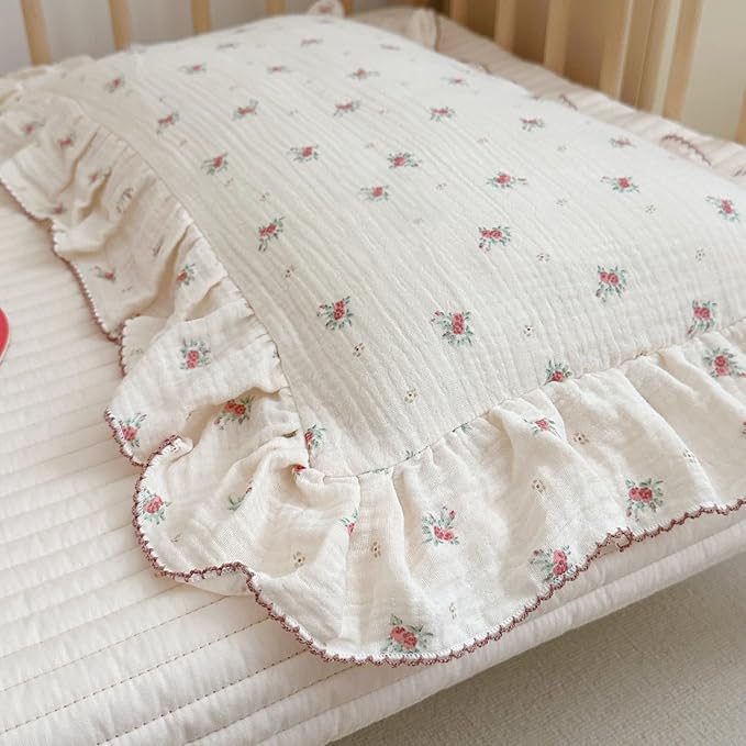 BuLuTu Toddler Pillowcase Cotton Muslin Kids Pillow Cases Enveloped Soft Breathable Children Teens Pillow Cover for Sleeping Traveling, Standard Size Pillow Protector, Berry Pattern, 20"x26",1 Piece
