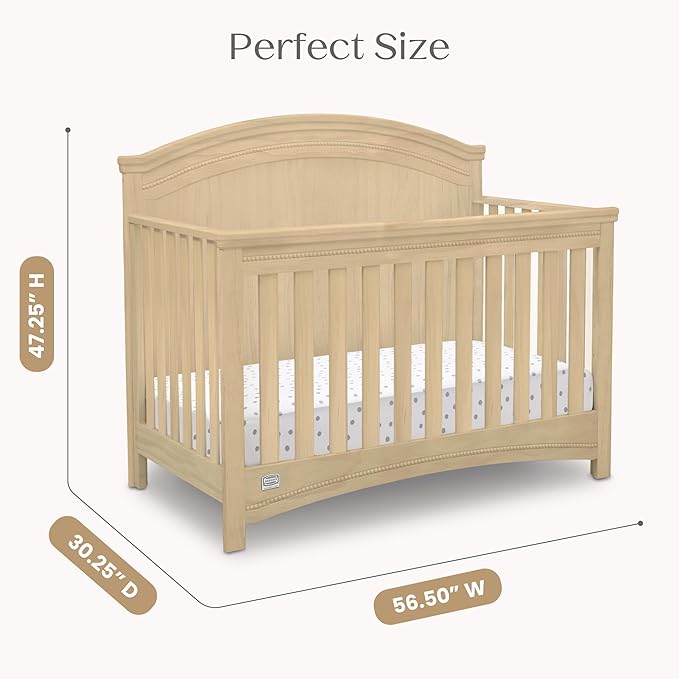 Delta Children Simmons Kids SlumberTime Emma 4-in-1 Convertible Baby Crib N More - Greenguard Gold Certified, Natural Sandstone