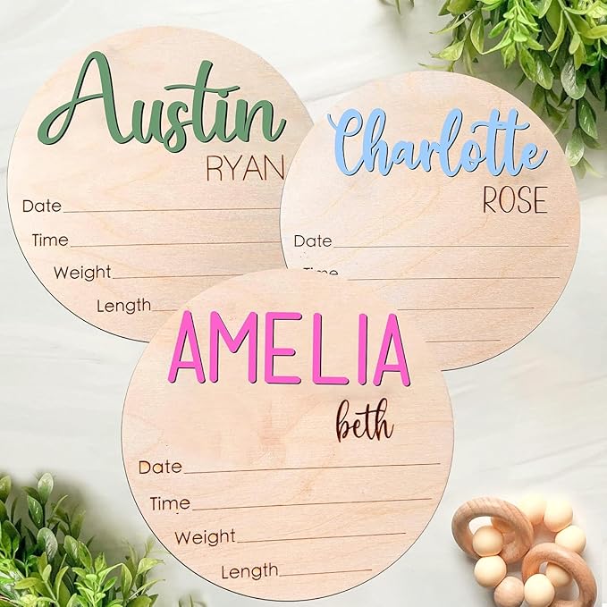 NAZENTI Personalized Baby Name Announcement Wooden Signs, Custom Birth Announcement Sign For Hospital, Baby's Arrival Gift For Decor, Birth Stat Sign, Gifts For Baby Girl Or Boy Shower