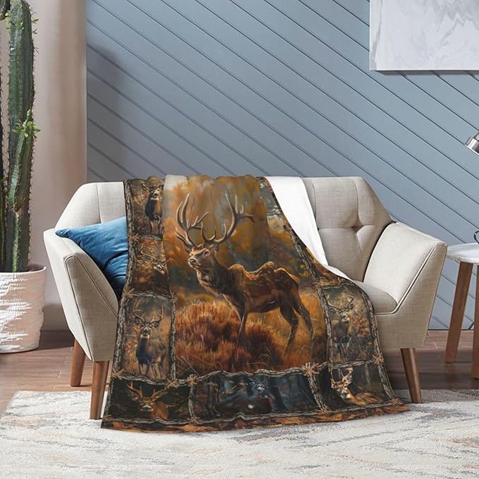 Deer Blanket Elk Throw Blanket Wildlife Animals Flannel Stuff Merch Cozy Decor Fleece Plush Fuzzy Warm Soft Lightweight Bedding Gifts for Hunting Lover Women Men Girl Boy Couch 60"X50"